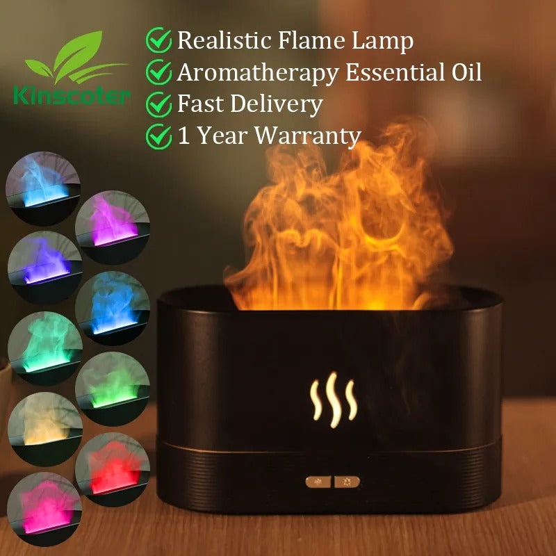 Kinscoter Ultrasonic Aroma Diffuser with LED Flame Lamp