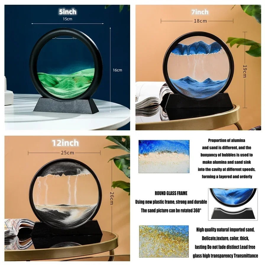 3D Deep Sea Sandscape: Round Glass Art, Ideal Home Gift.